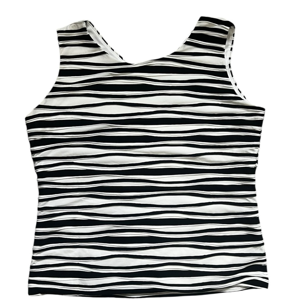 White House Black Market Black & White Striped V-Neck Tank Top - Picture 6 of 12